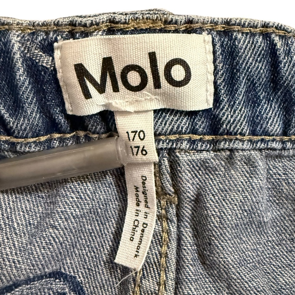 Molo Bera Blue Happiness Denim Mini Skirt Girls Size 16 Smiley Face Button Front - Picture 5 of 10